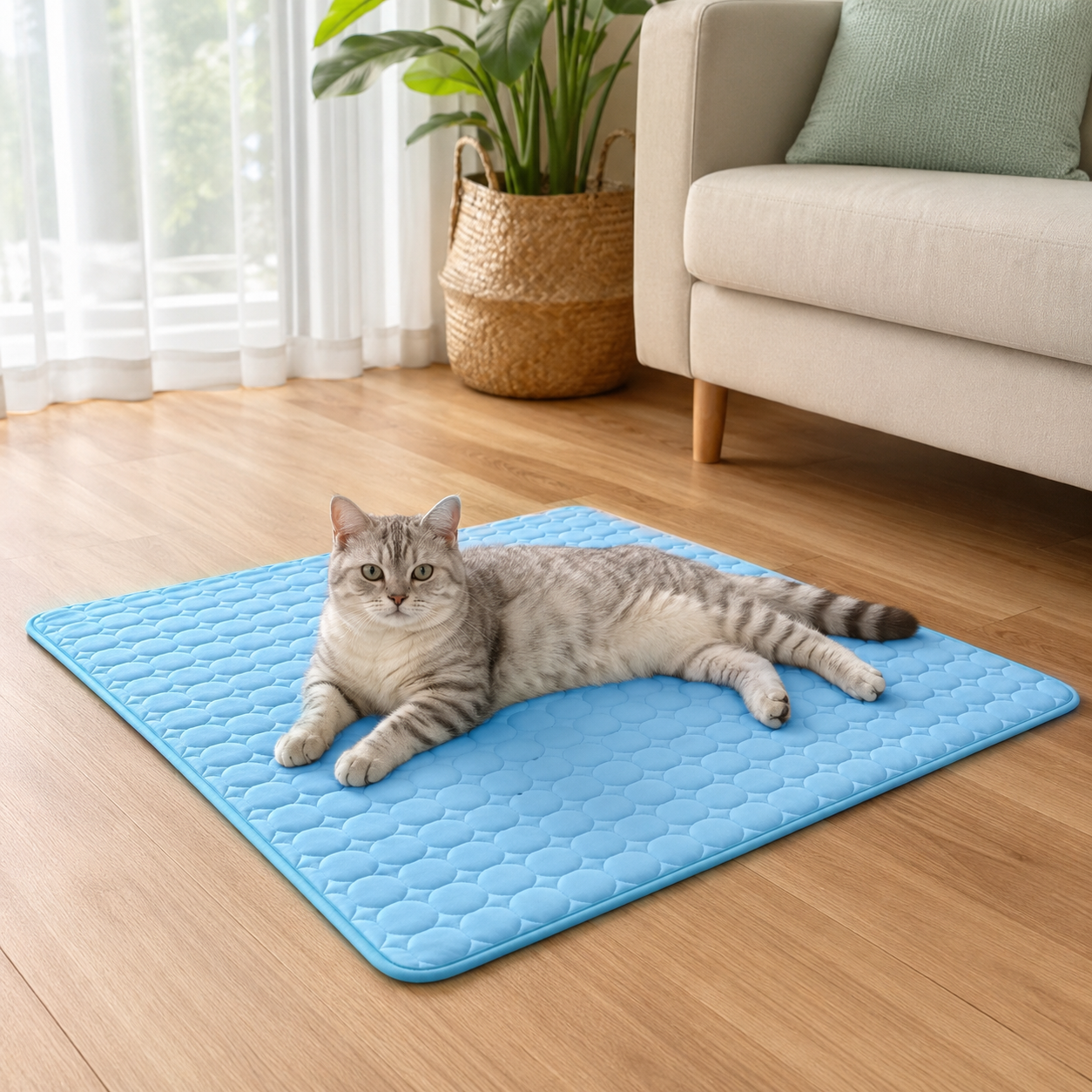 Cat relaxing on the ChillPad cooling mat