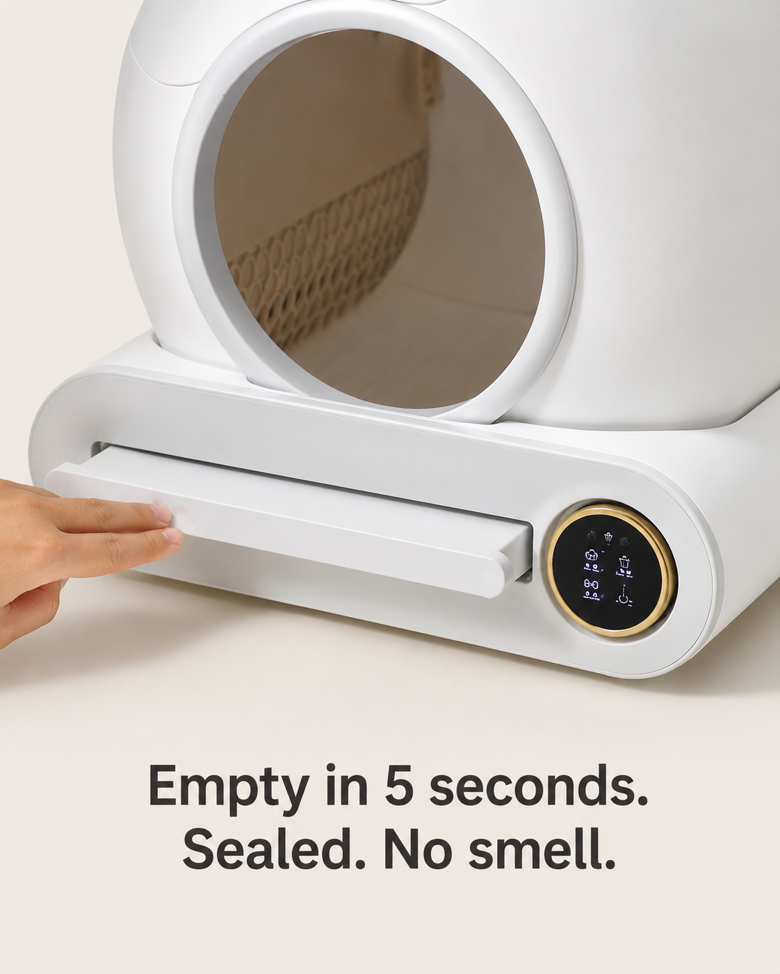 Self-cleaning litter box — drawer detail