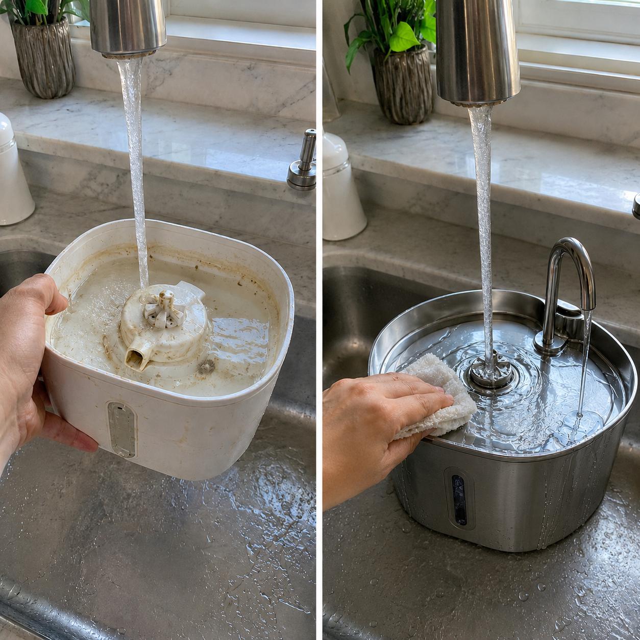 PureSpring fountain — why stainless slime swap